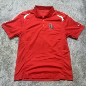 Nike Ole Miss Rebels Polo Shirt Mens Large Red NCAA Football Dri Fit Golf